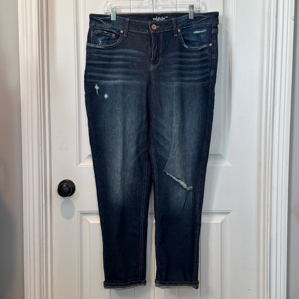 Edgely Women's Dark Blue Distressed Jeans Size 16